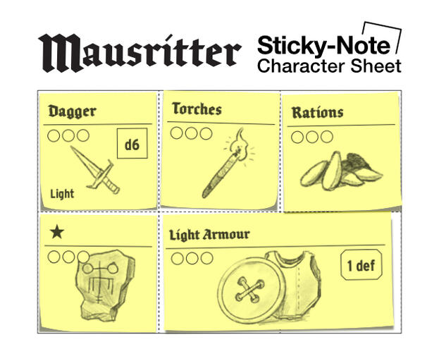 Mausritter: Sticky-Note Character Sheet